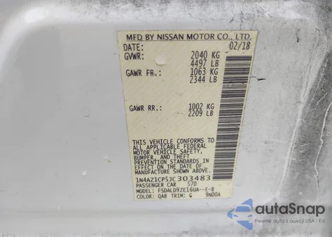 2018 Nissan Leaf Sv z USA, uszkodzony, nr VIN 1N4AZ1CP5JC303483